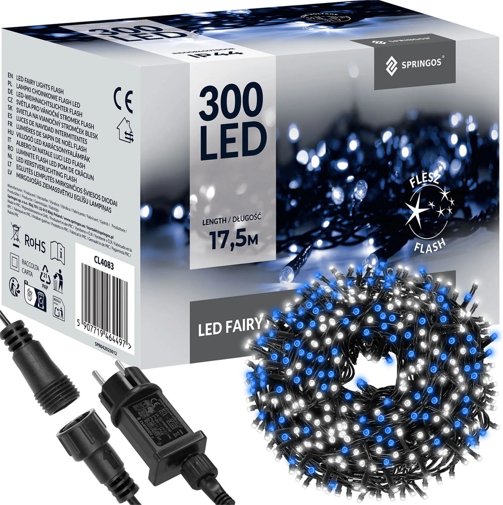 Karácsonyfa Lámpák 300LED Flash Kültéri 17,5M Elektromos Karácsonyfa Lámpák