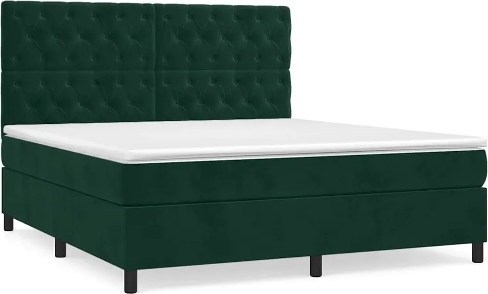 vidaXL sötétzöld bársony rugós ágy matraccal 160x200 cm