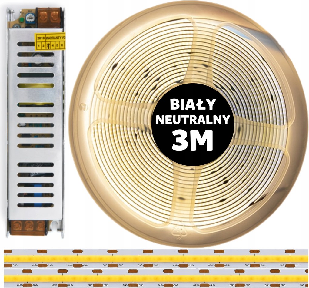 3M Led szalag szett Cob 480 dióda 4000K semleges fehér 24V 10W tápegység