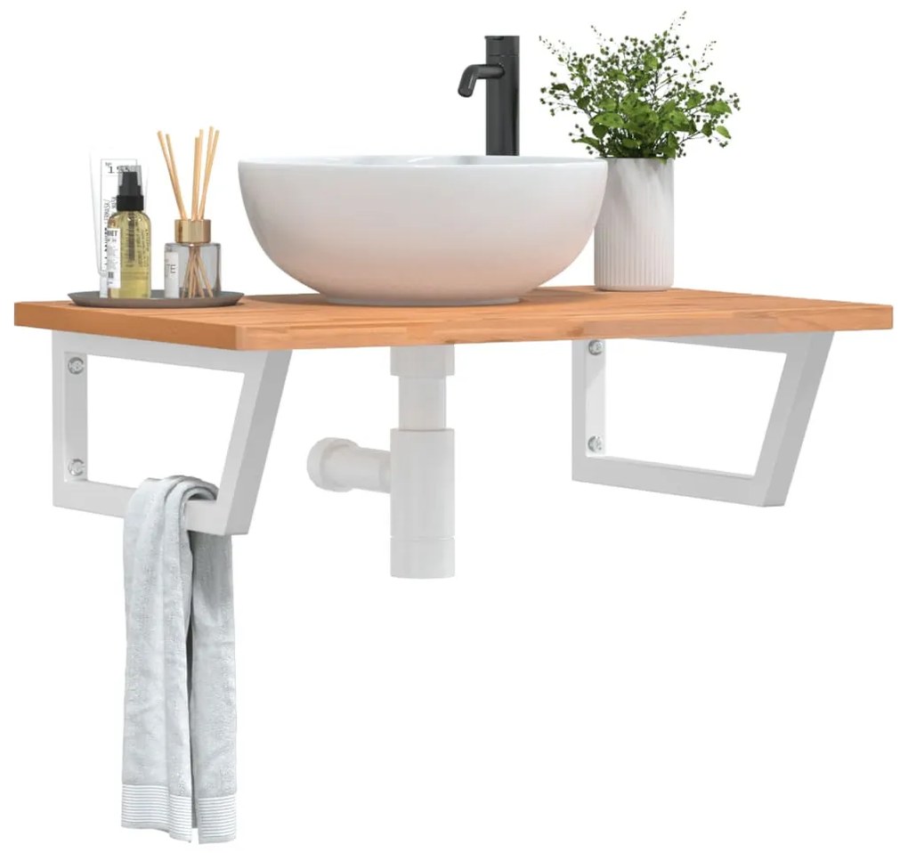 Acél és tömör bükkfa falra szerelhető mosdópolc