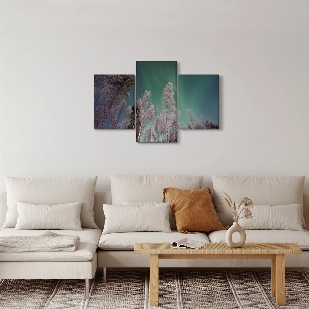 Az aurora borealis képe fagyos fák felett (90x60 cm)