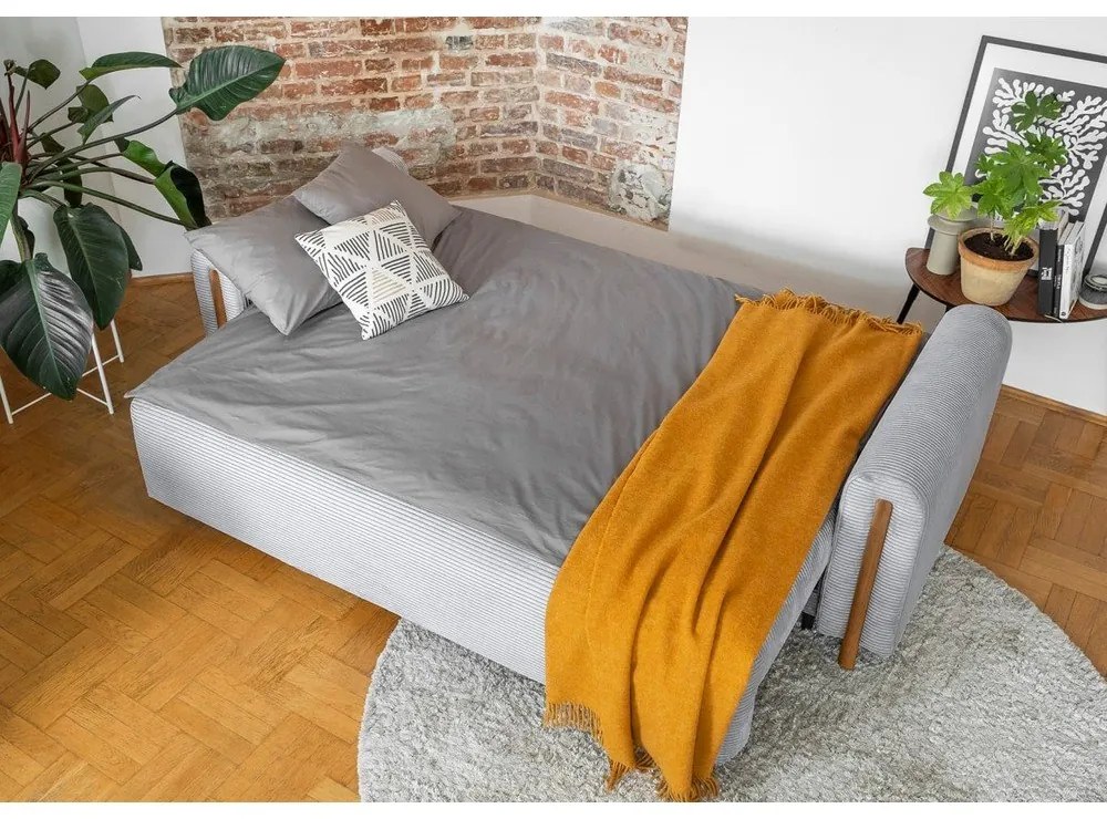 Szürke kordbársony kinyitható-tárolóhelyes kanapé 244 cm Arcadova – ELTAP