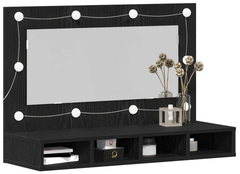 LED Tükrös Szekrény Fekete Tölgy - 90x31.5x62 cm