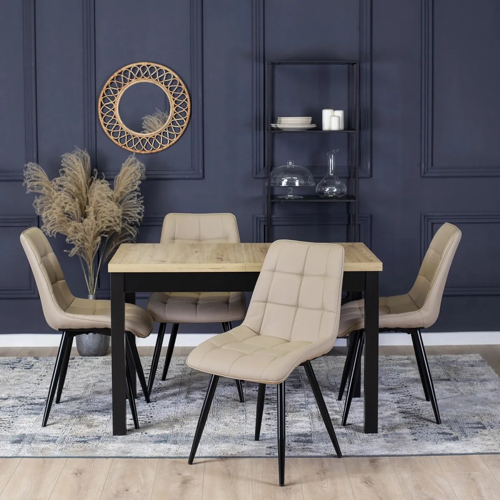 Bővíthető Étkezőasztal Riviera Tölgy/Fekete Színben. SKUBI 120-160 cm