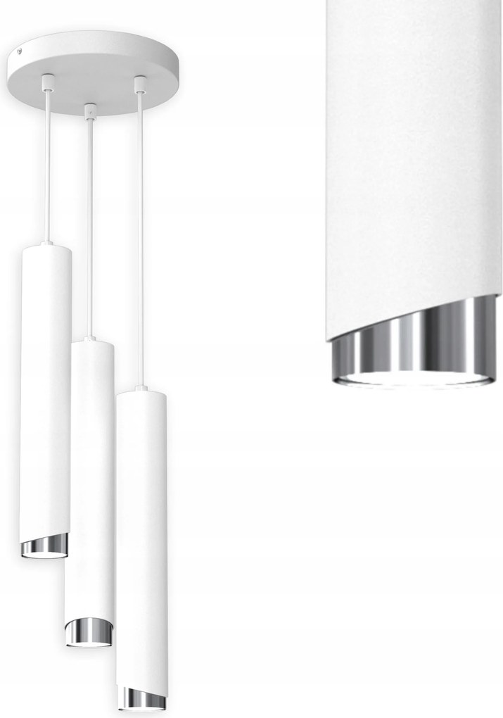 Függő Mennyezeti Lámpa Fém Henger GU10 Loft Spot Fehér Króm Cső