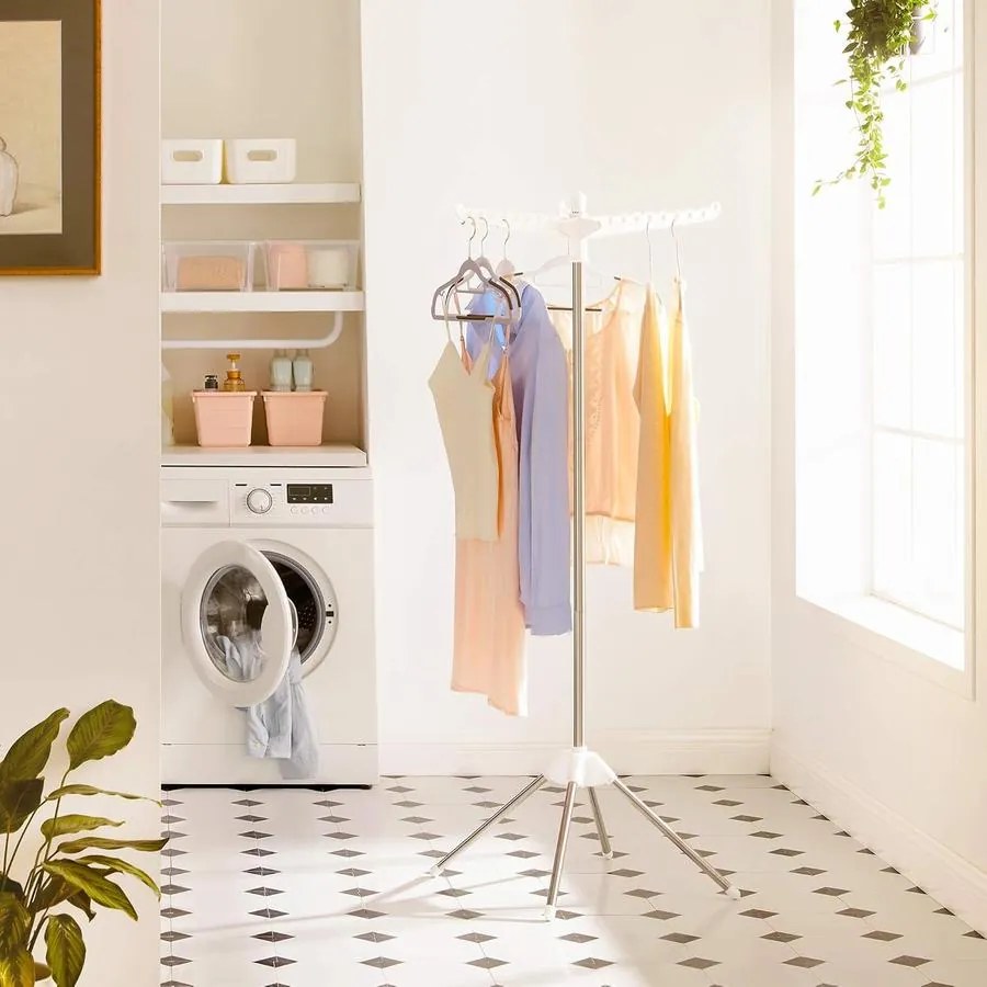 SONGMICS ruhaszárító, 3 forgatható kar vállfáknak fehér és ezüst színben