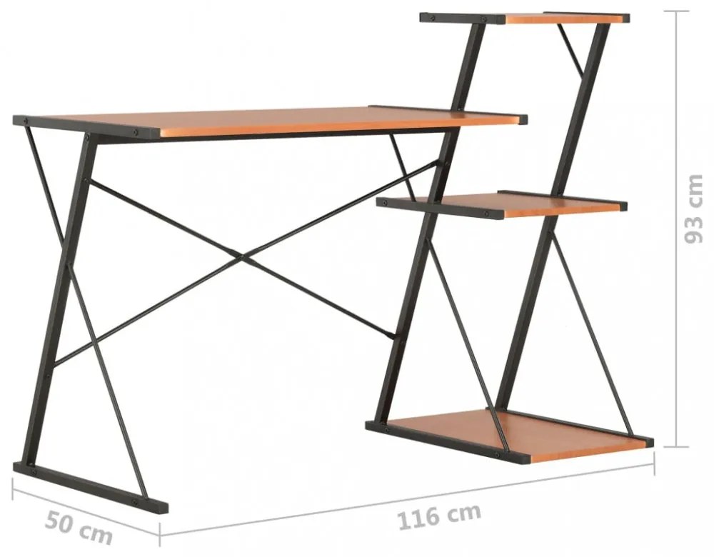 fekete és barna íróasztal polccal 116 x 50 x 93 cm