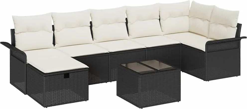 vidaXL Kerti Kanapé Szett párnával tárolóval 8 pcs Fekete Poli rattan