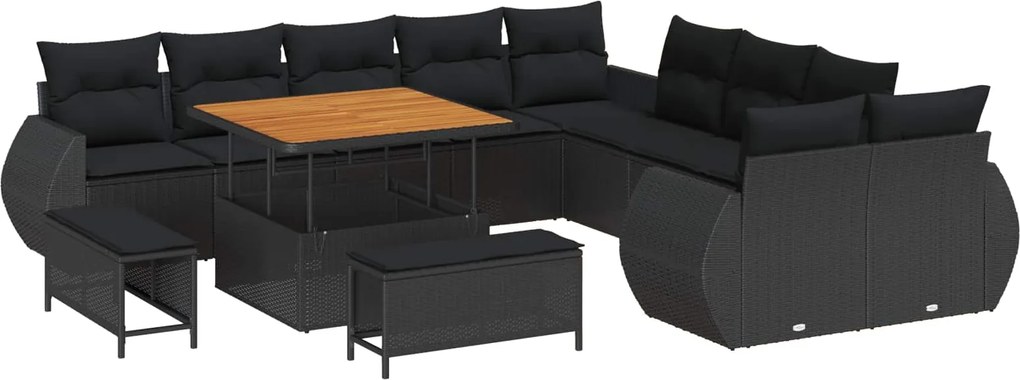 vidaXL Kerti Kanapé Szett 13 pcs Fekete polirattan