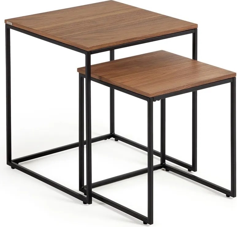 Tárolóasztal szett 2 db-os diófa dekoros asztallappal 45x45 cm Yoana – Kave Home