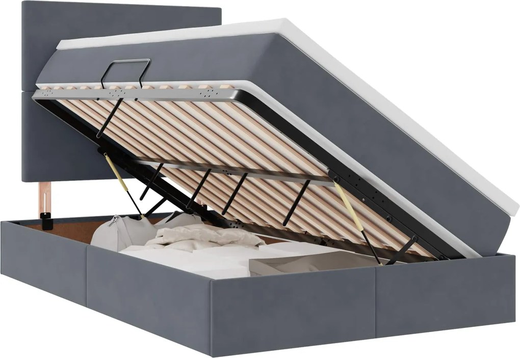 vidaXL Ágy tárolóval és matraccal Sötétszürke 120 x 200 cm Bársony