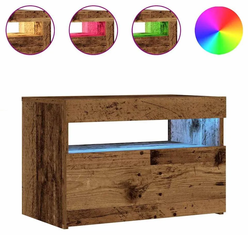 éjjeliszekrény LED fényekkel régi fa 60x35x40 cm gépelt fa