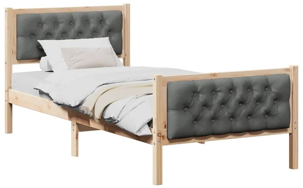 Ágykeret fejtámlával Sötétszürke 90 x 200 cm Tömör fenyőfa