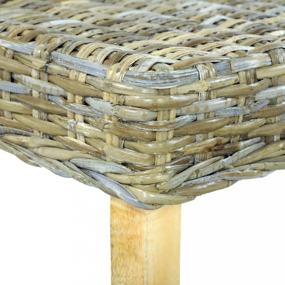természetes kubu rattan és tömör mahagóni fa pad 110 cm