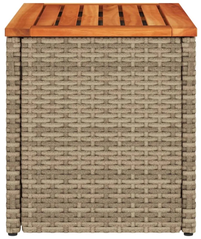 2 db bézs polyrattan és tömör fa kerti kisasztal 55x34x37 cm