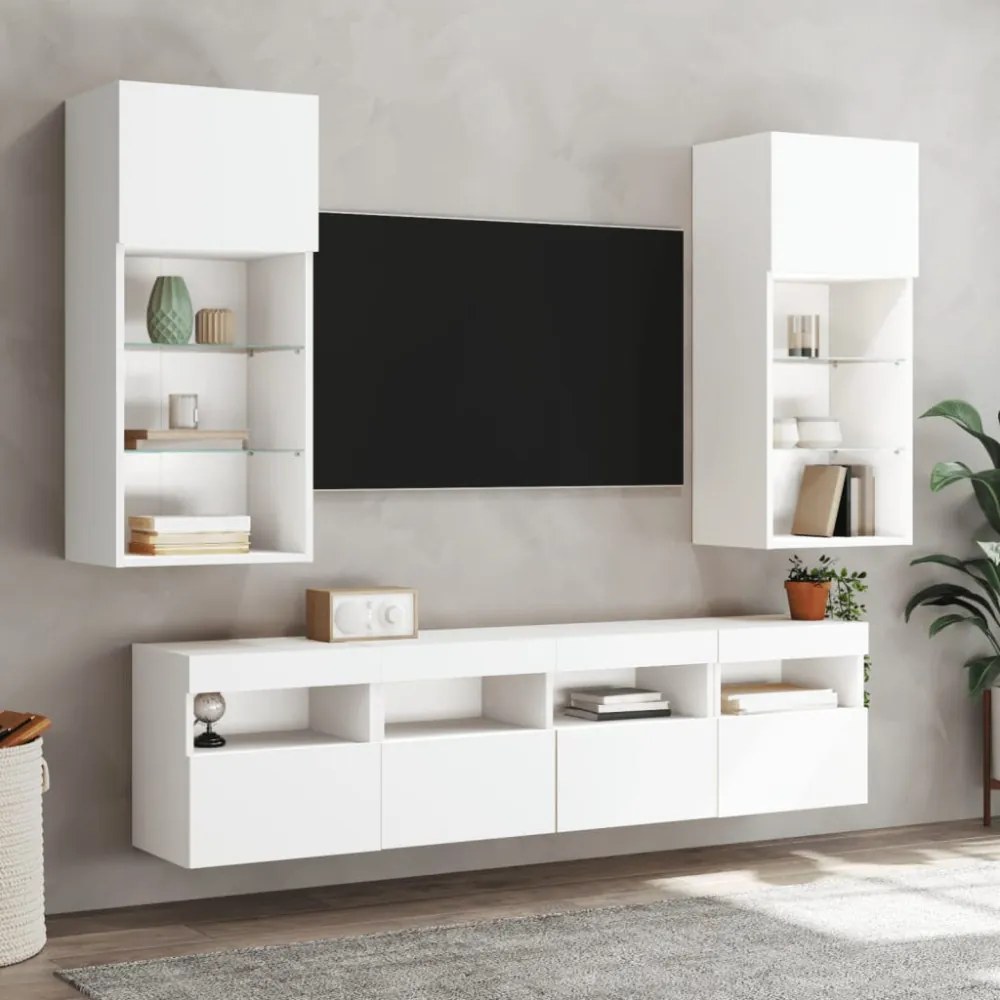 2 db fehér falra szerelhető TV-szekrény LED-ekkel 40x30x40 cm