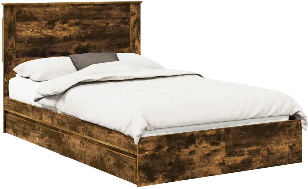 vidaXL Tárolós Ágy fejtámlával Füstölt tölgy 135 x 190 cm Faanyag