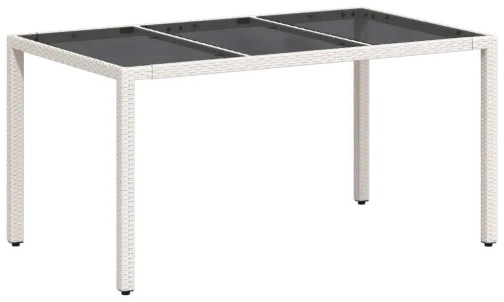 fehér polyrattan üveglapos kerti asztal 150 x 90 x 75 cm
