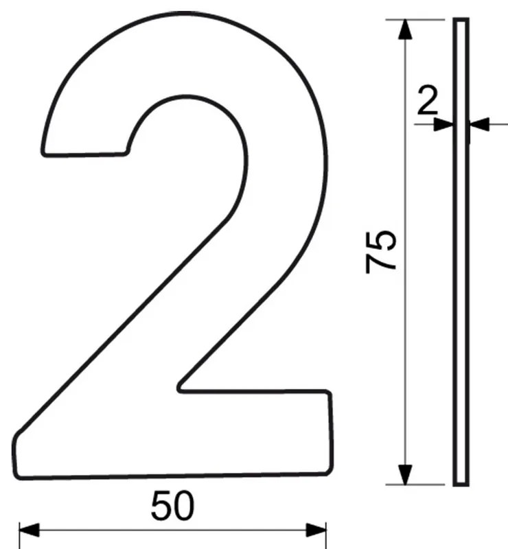 Házszám "2", RN.75L, rozsdamentes acél