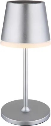 Globo 36637SM Solar asztali lámpa, fém/műanyag ezüstszínű metál, műanyag szatírozott, csúszókapcsoló, CR18650 1200mAh 3.7V, IP44, 2 szerelési magasság: 41 cm/26 cm, ø: 110mm, M: 410mm, tartozék: 10x LED 0.06W 3V, 3000K