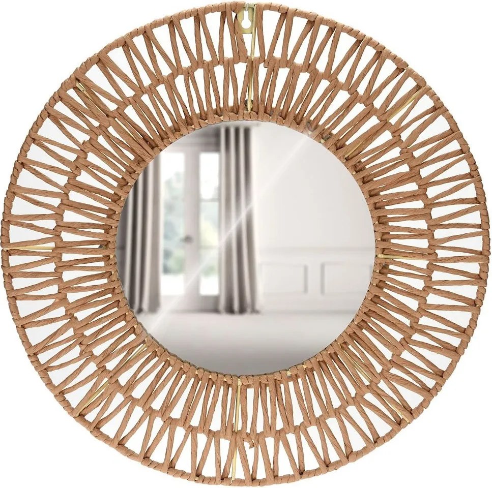 Fali Tükör Kerek, Fonott Papír Keretben Boho Szürke 45 CM