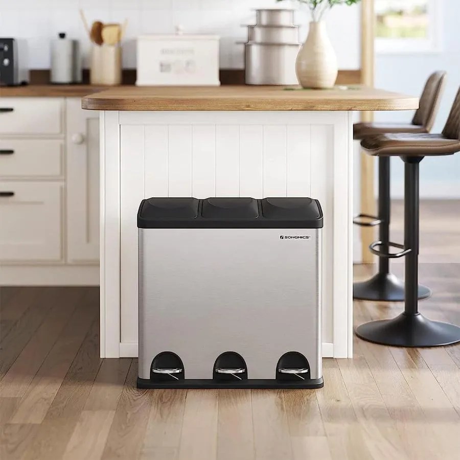 Szelektív hulladékgyűjtő 54L, pedálos szemetes 3 részes