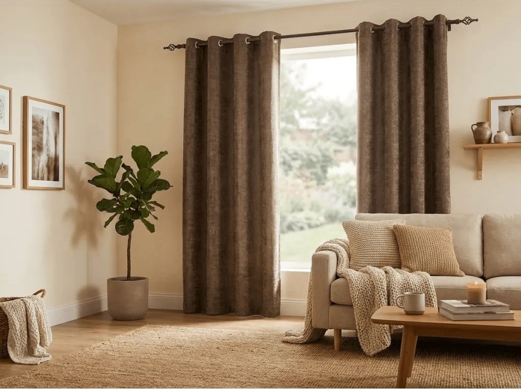 Sötétítő függöny LOOM VELVET 140x250 cm, barna Felfüggesztés: Fém gyűrűk