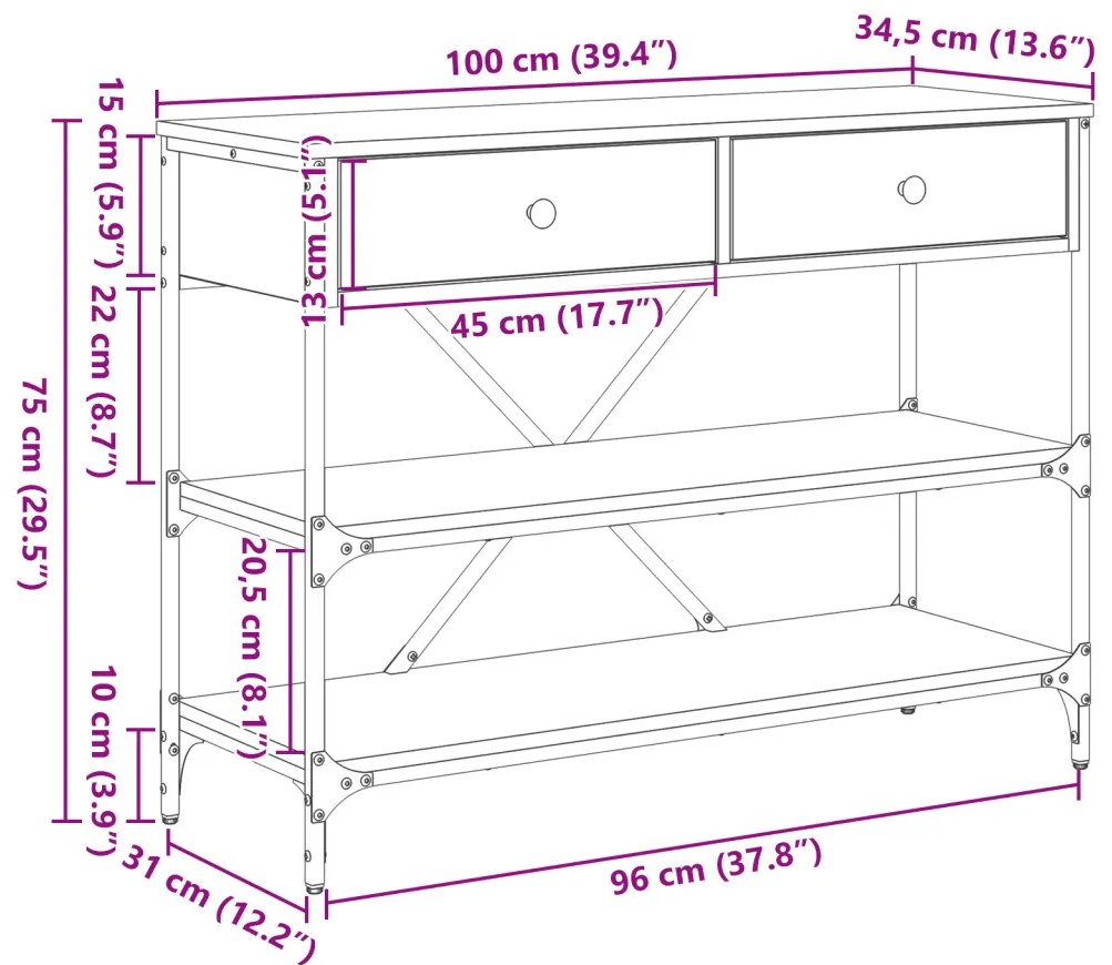Konzolasztal Mesteri tölgy 100x34.5x75 cm Szerelt fa