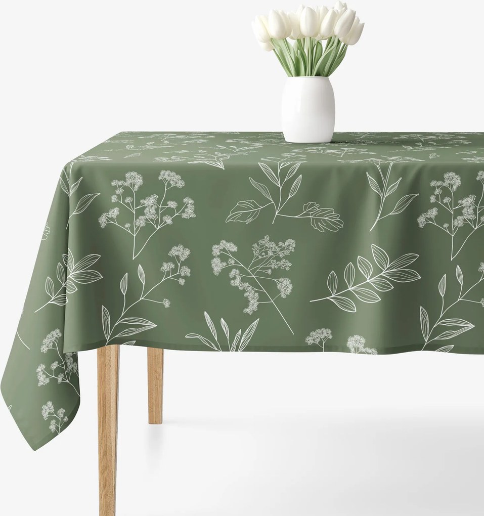 Goldea szögletes terítő 100% pamutvászon - gyógynövény levelek 120 x 140 cm