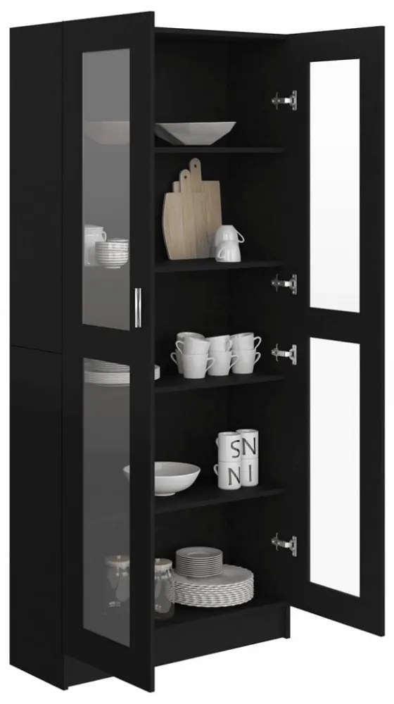 fekete szerelt fa vitrinszekrény 82,5 x 30,5 x 185,5 cm