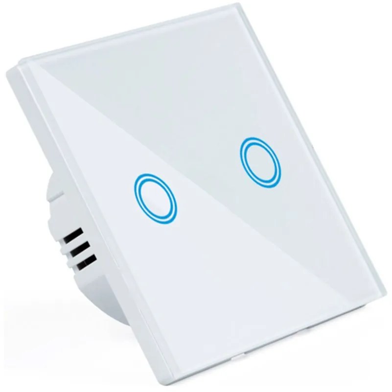 Elegáns Edzett üveglapos Érintéssel működő LED háttér világítású, csillár villanykapcsoló, kétpólusú, fehér