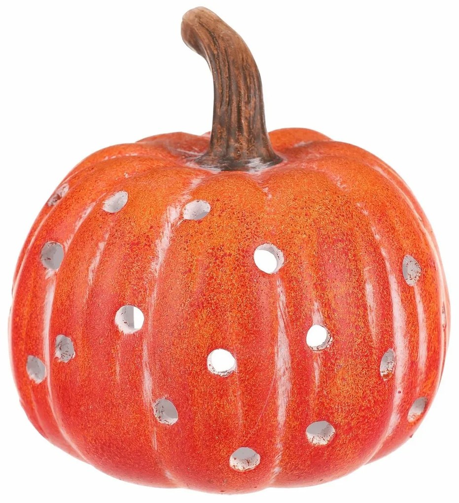Tök gyertyatartó, lyukas, narancssárga, kerámia, átmérő: 14 cm