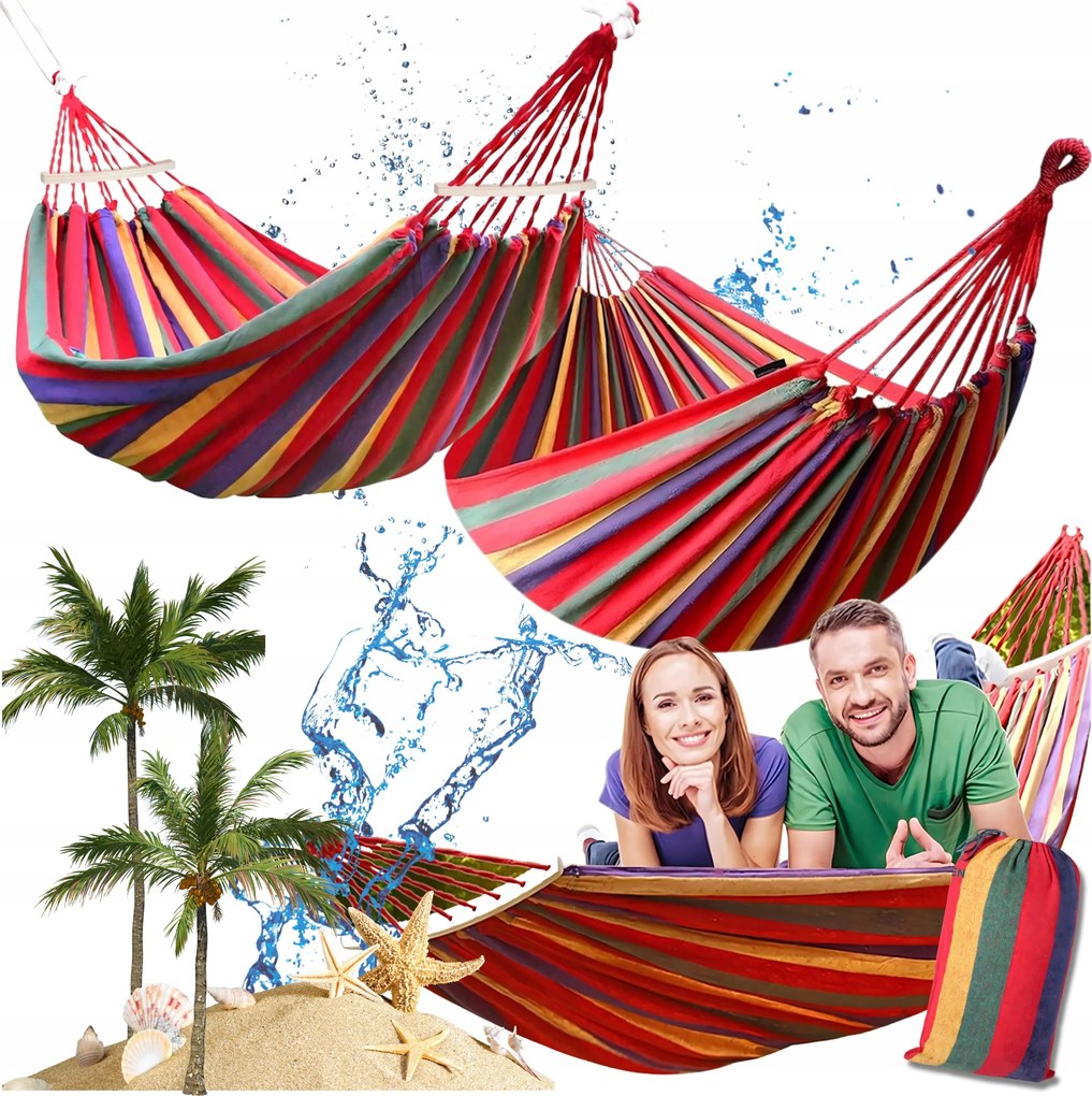 Kerti függőágy 2 személyes XXL 250×150 cm Swing Erősített 280 kg Táska