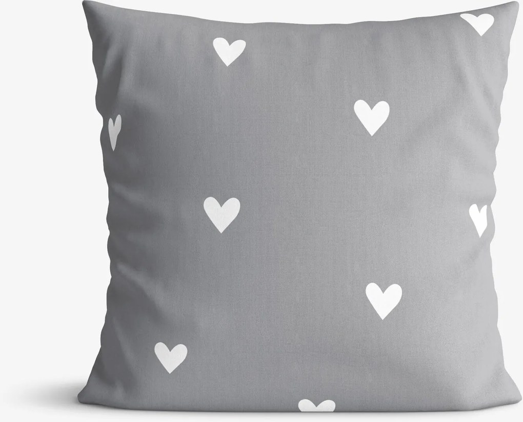 Goldea pamut párnahuzat - szívecskék, szürke alapon 50 x 50 cm