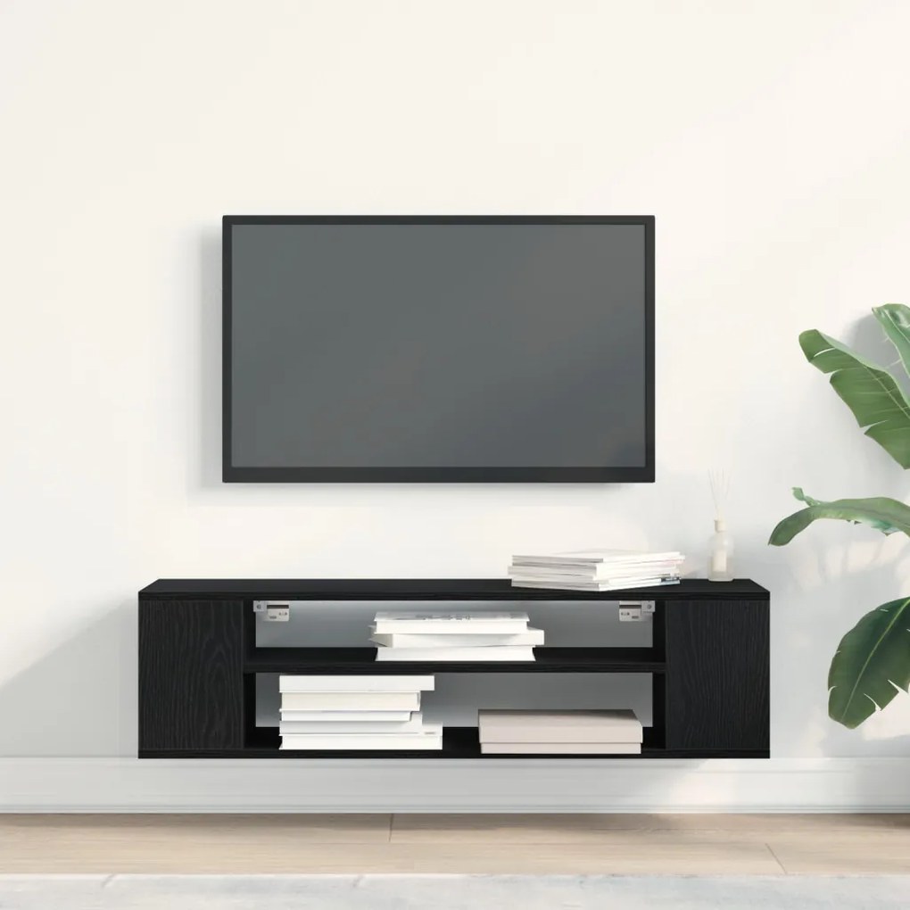 Falra szerelhető TV szekrény, fekete tölgy, 100x30x26,5 cm, műgyanta