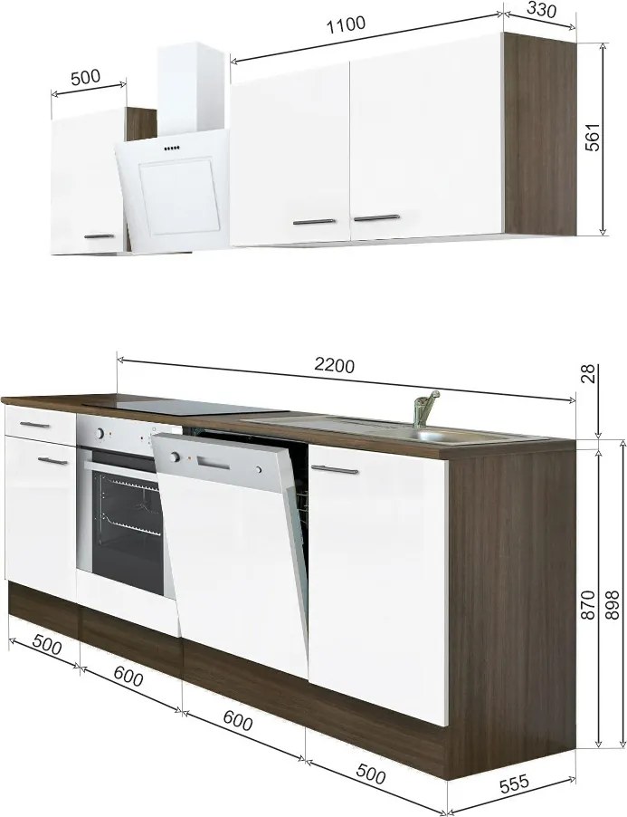 Yorki 220 konyhabútor yorki tölgy korpusz,selyemfényű fehér fronttal alsó sütős elemmel