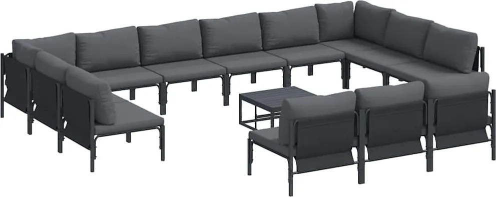 vidaXL Kerti Kanapé Szett párnával 14 pcs Fekete Acél