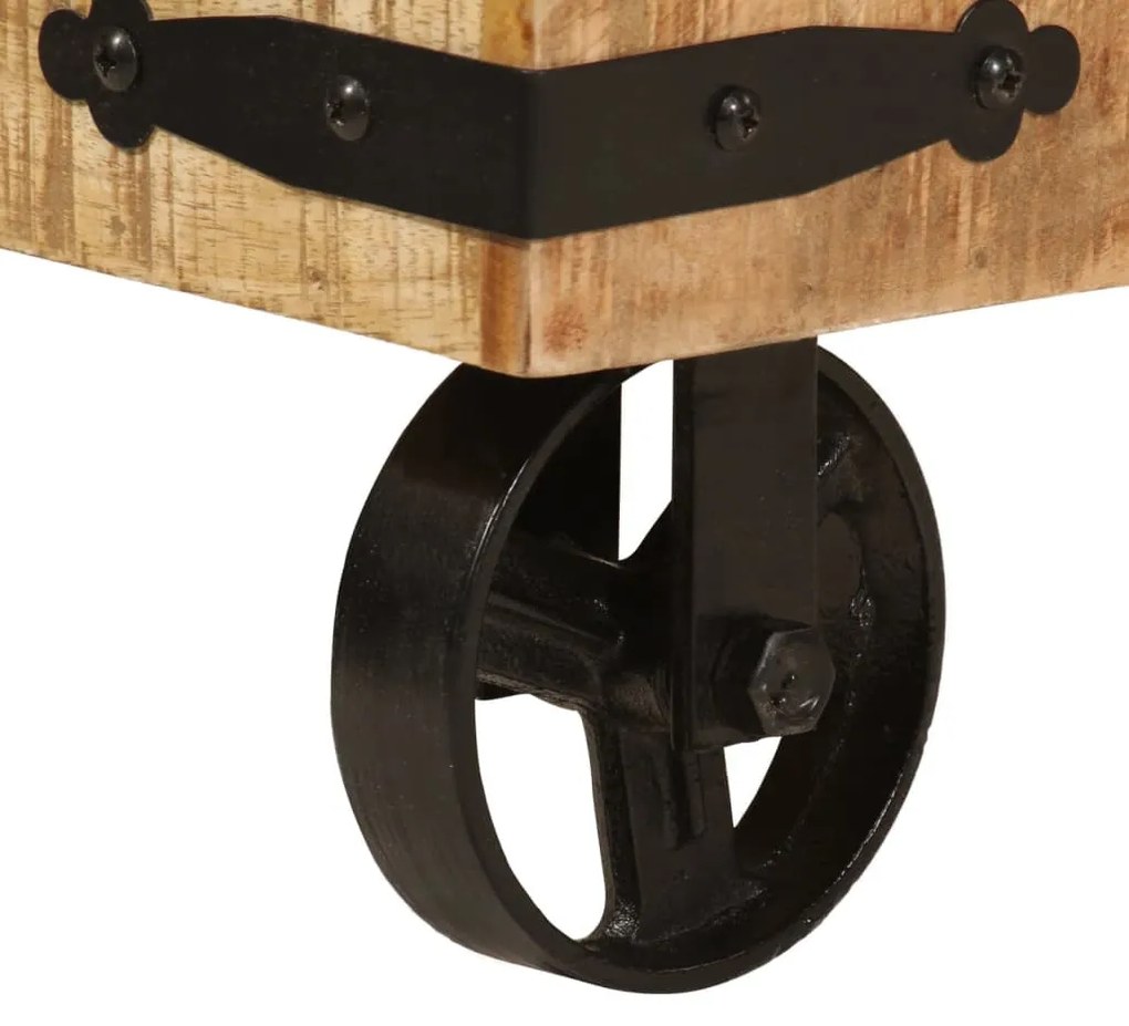 tömör mangófa és vas ruhaállvány kerekekkel 90 x 35 x 190 cm