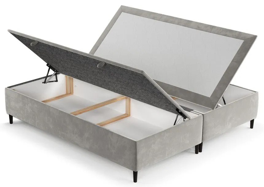 Világosszürke kárpitozott ágyneműtartós franciaágy 160x200 cm Tate – Maison de Rêve