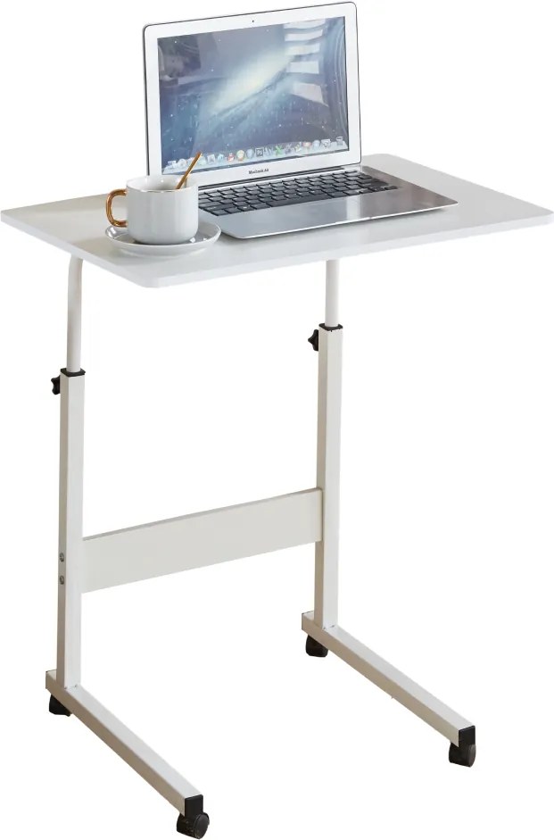 Állítható PC asztal kerekekkel, fehér, JUSTUS