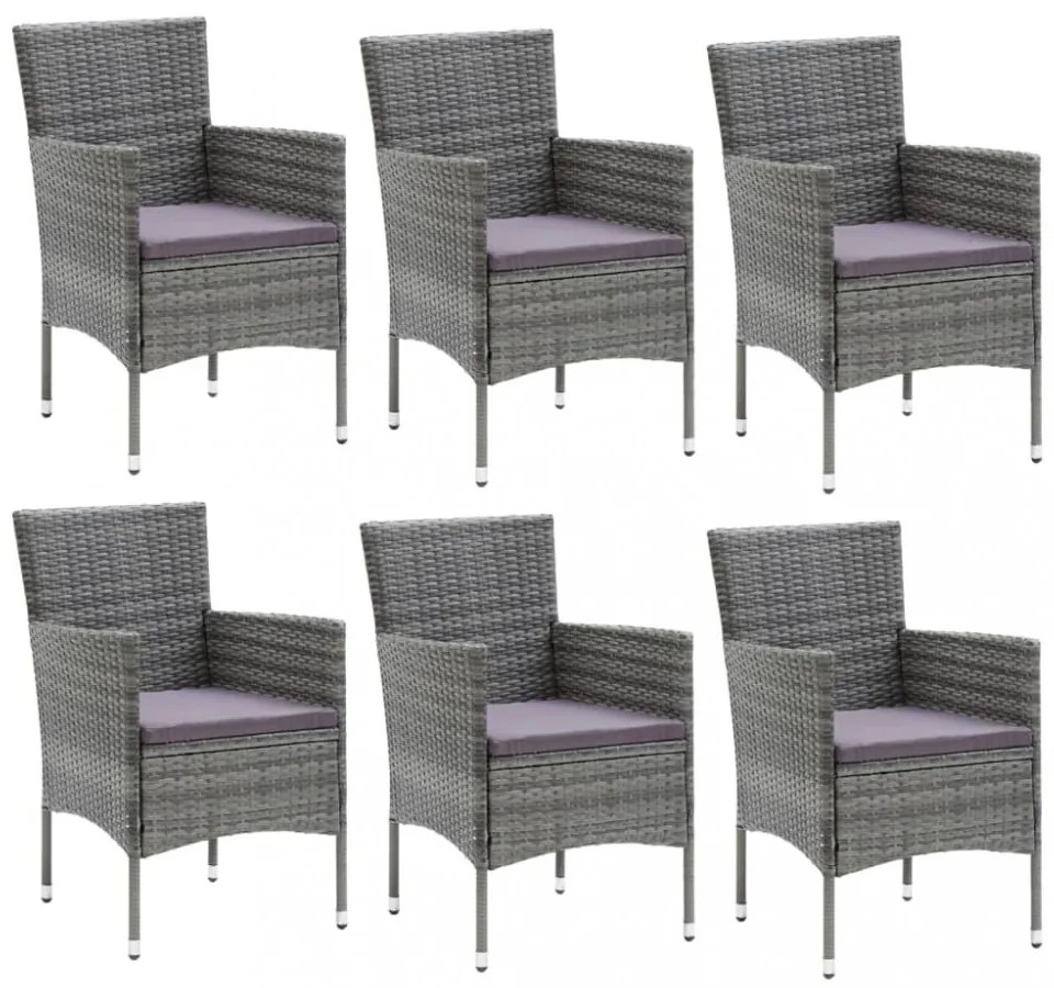 vidaXL 7 részes szürke polyrattan kerti étkezőgarnitúra párnákkal