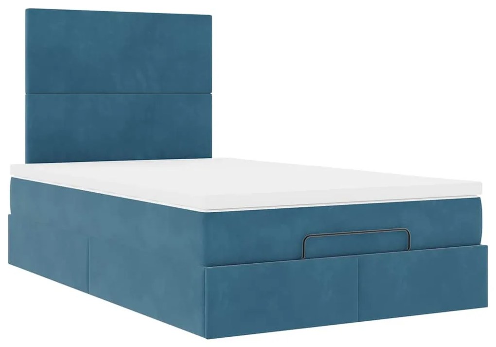 Ottomán ágykeret matracokkal sötétkék 120x190cm bársony