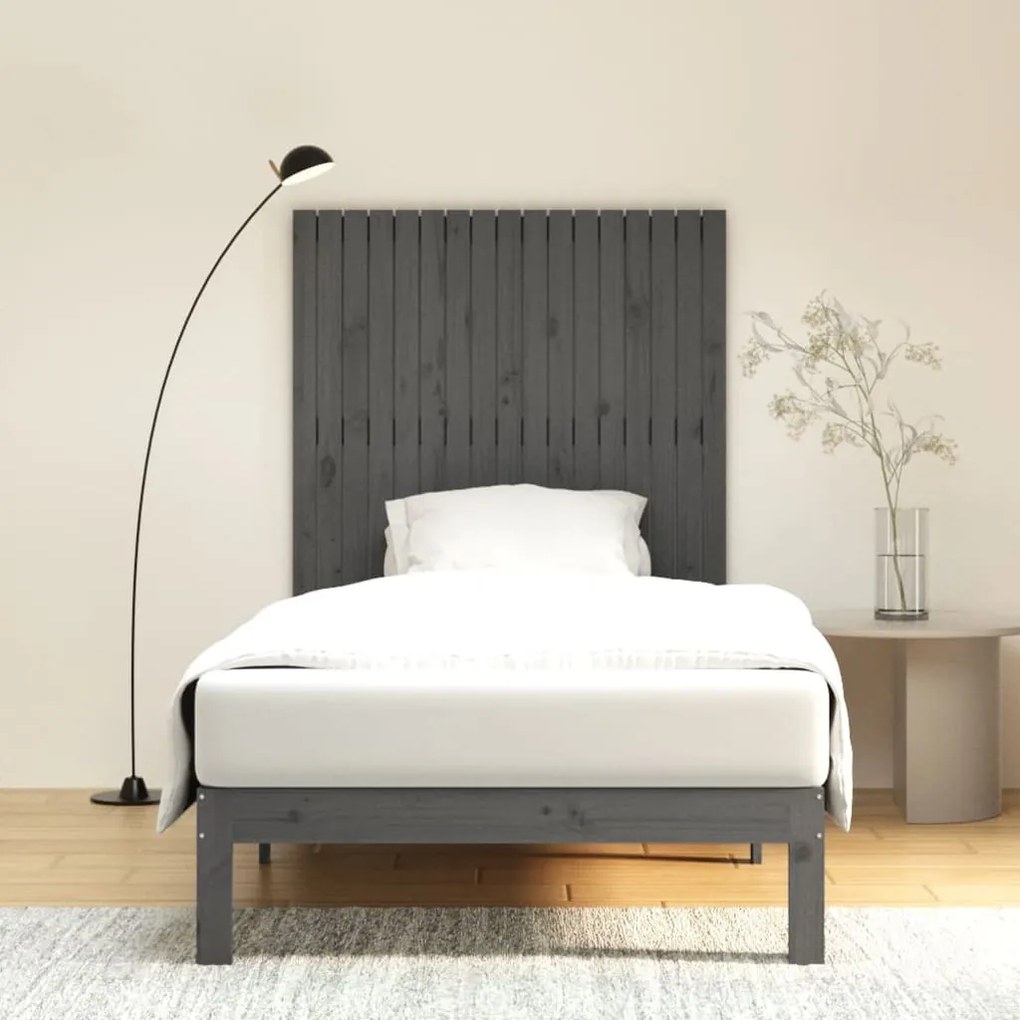 szürke tömör fenyőfa fali fejtámla 108 x 3 x 110 cm