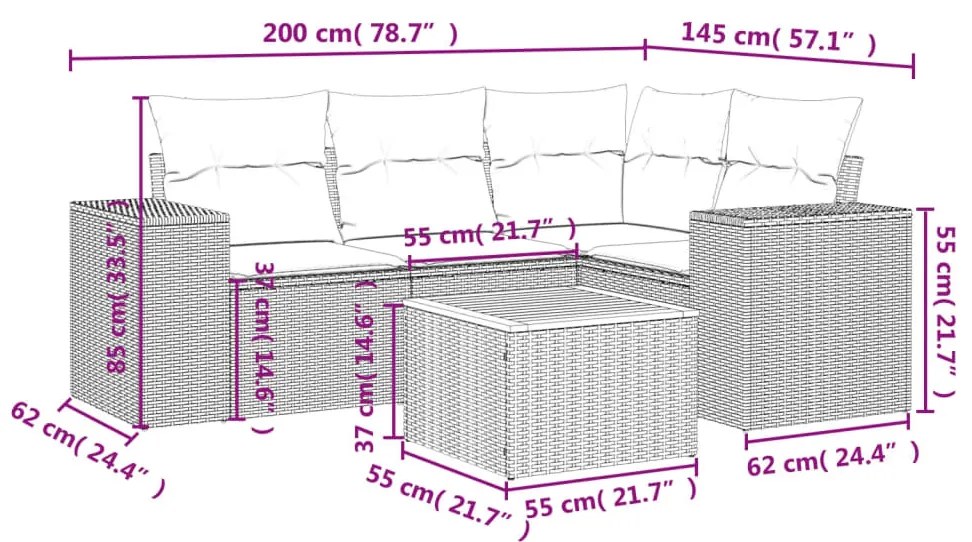 5 részes szürke polyrattan kerti ülőgarnitúra párnákkal