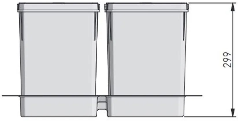 Hulladékgyűjtő AxiSpace 600mm, mozgatórendszer nélkül, 2x15L, 2x7L edényekkel, tálcával, fedelekkel