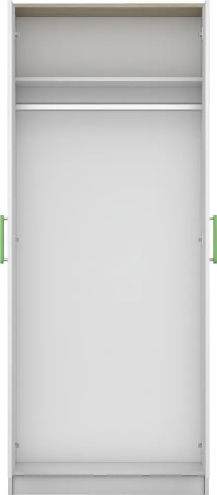 Macius 01 Kétajtós gardróbszekrény fehér - sonoma- Választható színes fogantyúval N
