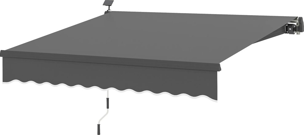 Outsunny Klipekos Napernyő, Kézi Kurblival, Napelemmel Megvilágított, Behúzható Napernyő UV 50+ Védelmmel, Erkély Napernyő Falfelfogatásra, 300 cm szé