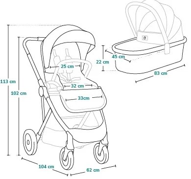 Lionelo - Kombinált babakocsi 2 az 1-ben AMBER szürke grafit