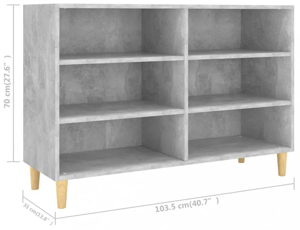 betonszürke szerelt fa tálalószekrény 103,5 x 35 x 70 cm