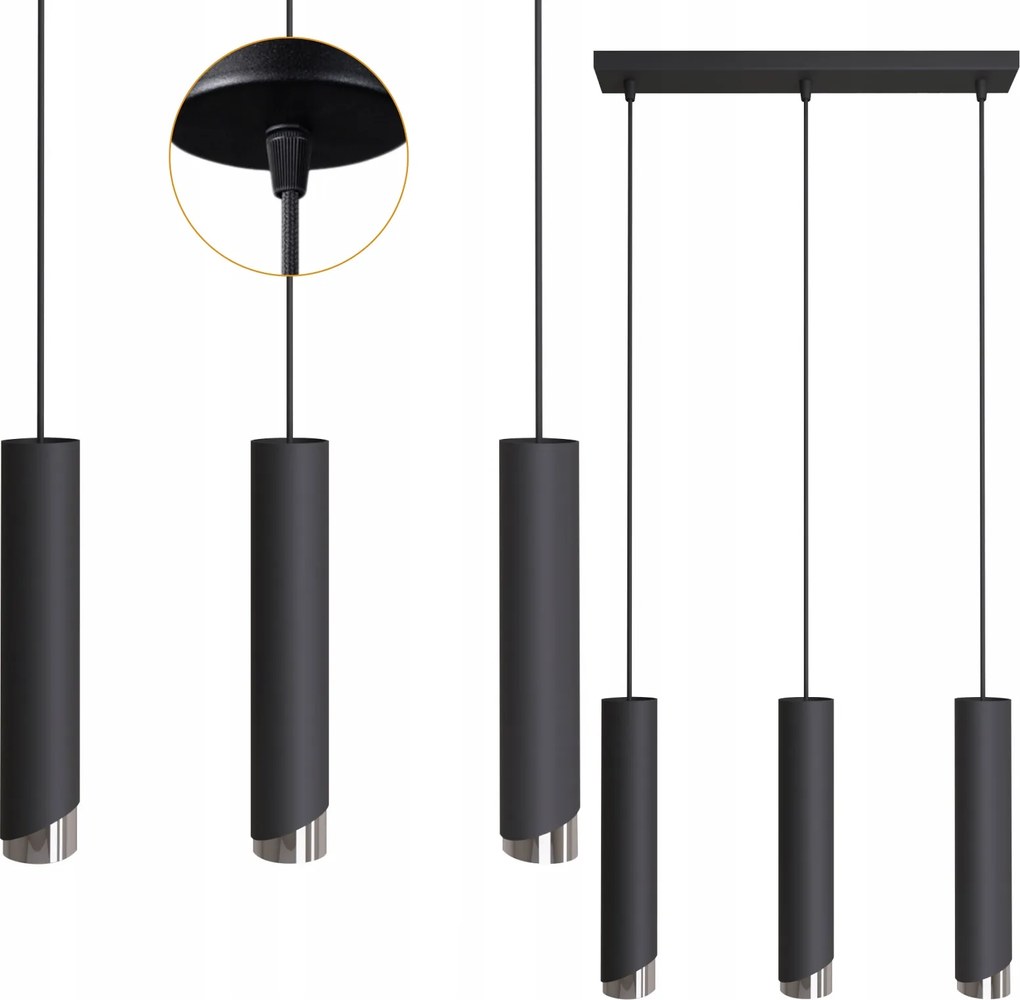 Függőlámpa Túlnyúló Csillár Bragi Cső Fém Fekete Ezüst GU10